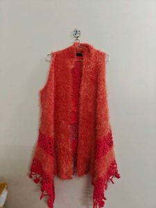 Vibrant Fuzzy Crochet Shrug - free size