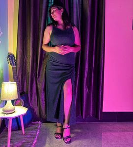 Sparkly Ruched Maxi Dress with Slit