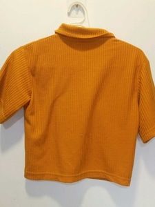 Mustard Yellow Graphic Print Collared Top