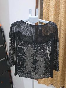Zara Basic Chic Black Lace Top