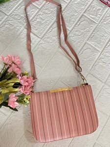 Peach stripped box sling bag