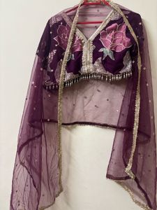 Purple Floral Embroidered Lehenga with dupatta