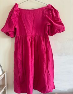 Chic Pink Puff Sleeve Square Neck Dress