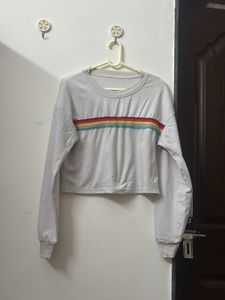 White Rainbow Stripe Cropped Sweatshirt