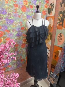 Chic Black Ruffled Mini Dress