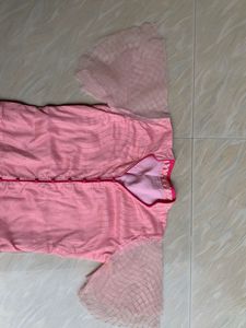 Elegant Pink Kurta with Sheer bell Sleeves