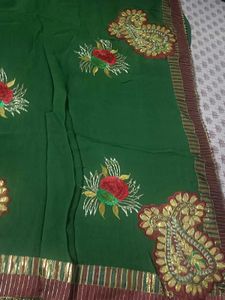 Elegant Green Embroidered pure Georgette Saree