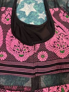 Stylish Pink &amp; Black Embroidered dress