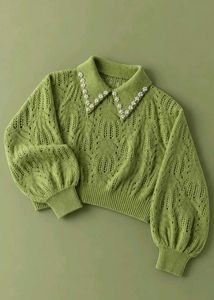 PEARL COLLAR LACE KNIT SWEATER