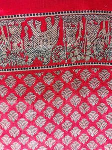 Vibrant Red Saree with Intricate Gold Print