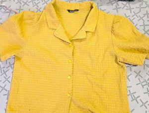 Yellow Textured Cropped Shirt
