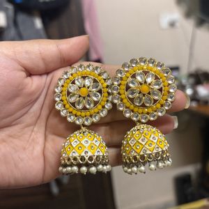 Yellow Jhumka Earrings