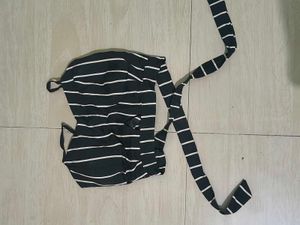 Striped Paded Crop Top with Tie Detail