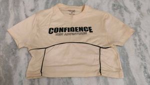 Cream Graphic Print Cropped T-Shirt