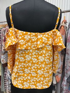 Yellow Floral Cold Shoulder Top