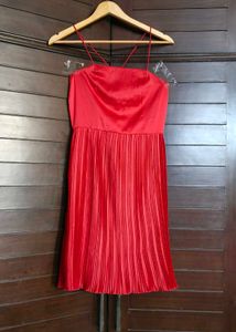 Street9 Red Pleated Strap Midi Dress