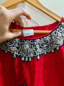 Elegant Red Embroidered Ethnic Gown