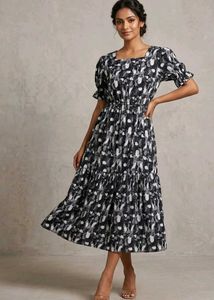 Stylish Black &amp; White Printed Dress