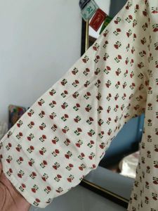 Cream Kurta with Red Floral Print