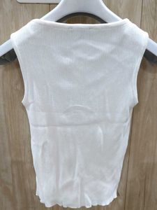 Women's White Ribbed Button-Up Tank Top