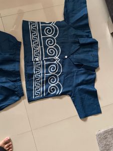 Blue Ethnic Kurta Set with White Print