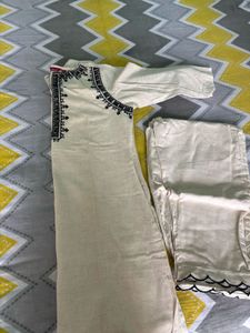 Cream Kurta Set with Black Embroidery