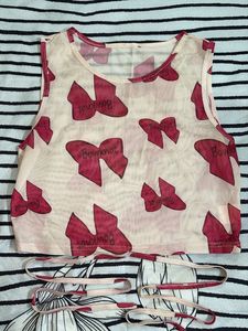 Sheer Bowknot Print Mesh Top