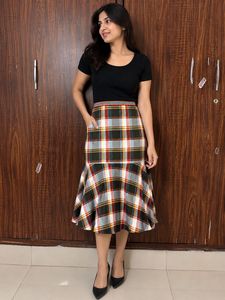 Stylish Plaid Flared Skirt