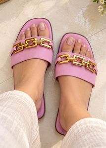 Stylish Pink Chain Slide Sandals