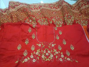 Stunning Orange &amp; Red Embroidered Lehenga Choli