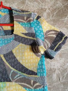 Pleated Abstract Print  crop Top