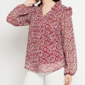 Paisley Print Ruffle Blouse