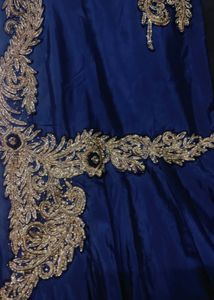 Elegant Navy Blue Dress with Gold Embroidery