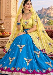 Beautiful Blue Lehenga with Mirror Work