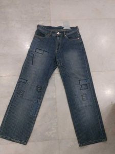 Vintage Retro Striped Patchwork Denim Jeans