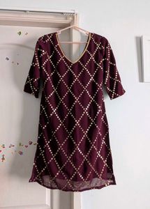 Burgundy Dress with Gold Sequins