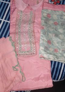 Elegant Pink Dress Material with Embroidery