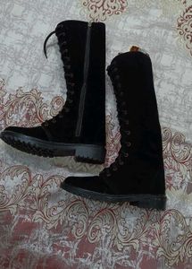 Black Lace-Up Knee-High Boots