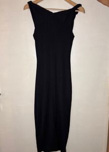 Asymmetric Black Ribbed Sleeveless bodycon Dress