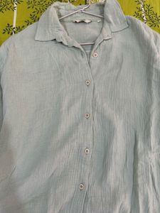 Light Green Crinkle Button-Up Shirt