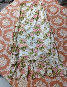 Floral Ruffle Hem Midi Skirt
