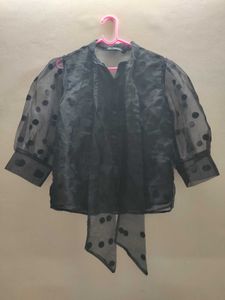 Sheer Polka Dot Button-Up Top