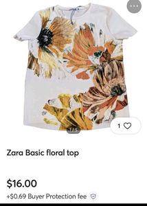 Zara New White Floral Print T-Shirt from Spain