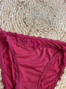 Red Lace Trim Bikini Panties