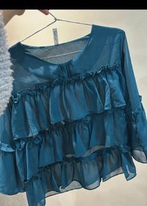 Ruffled Teal Long Sleeve Top