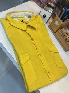 Yellow Short Sleeve Button-Up Shirt