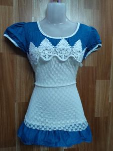 Chic Blue & White Lace Top