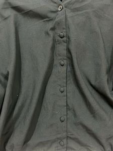 Chic Black Button-Up Blouse with Tie Detail
