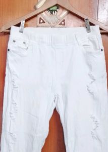 White denim cotton Ripped Jeans for girls/women