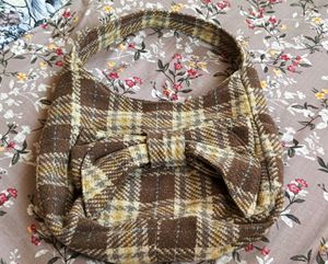 Tweed Hobo Bag with Bow Accent